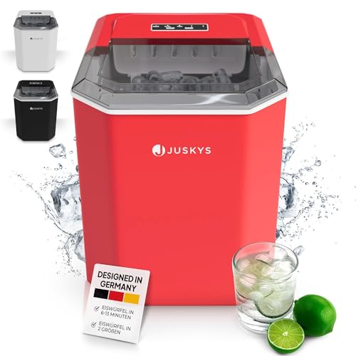 Juskys Eiswürfelmaschine IceOracle - Cocktail Eiswürfel in 6-13 min - Mini Eiswürfelbereiter für 12 kg/Tag - Großer Eiswürfelbehälter - Rot von Juskys