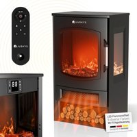 Juskys Elektrokamin 1800W – Schwarz, elektrischer Standkamin mit LED-Flammeneffekt, WLAN/App-Steuerung, Fernbedienung von Juskys