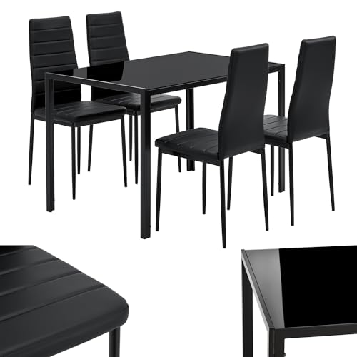 Juskys Essgruppe Dalya - Set mit Esstisch & Stühlen für 4 Personen - Esszimmer 4 Stühle & Tisch - Moderne Esszimmergarnitur in Schwarz von Juskys