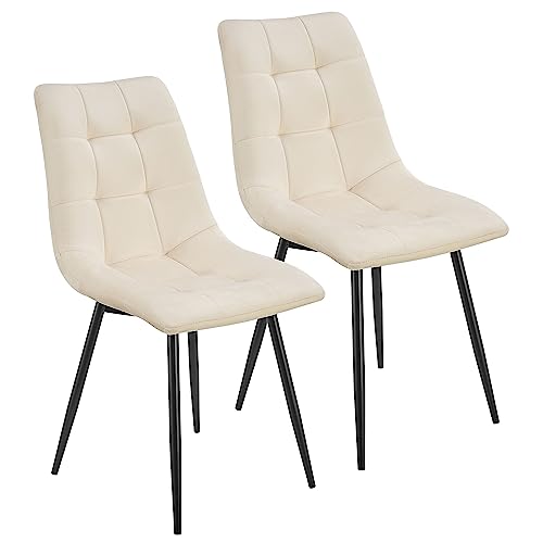 Juskys Esszimmerstühle Blanca 2er Set - Samt Stühle gepolstert - Stuhl für Esszimmer, Küche & Wohnzimmer - modern, belastbar bis 120 kg Beige von Juskys