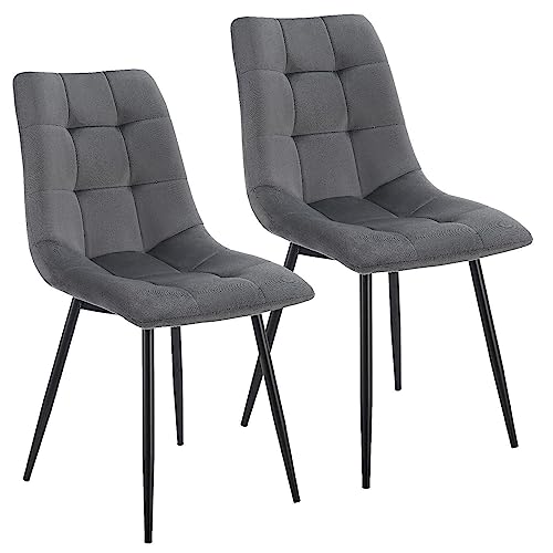 Juskys Esszimmerstühle Blanca 2er Set - Samt Stühle gepolstert - Stuhl für Esszimmer, Küche & Wohnzimmer - modern, belastbar bis 120 kg Dunkelgrau von Juskys