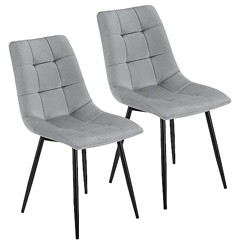 Juskys Esszimmerstühle Blanca 2er Set - Samt Stühle gepolstert - Stuhl für Esszimmer, Küche & Wohnzimmer - modern, belastbar bis 120 kg Hellgrau von Juskys