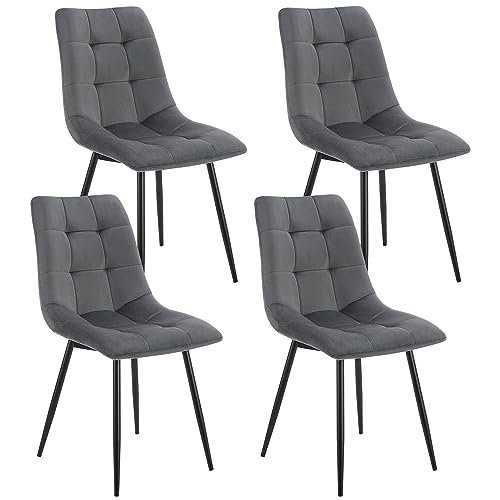 Juskys Esszimmerstühle Blanca 4er Set - Samt Stühle gepolstert - Stuhl für Esszimmer, Küche & Wohnzimmer - modern, belastbar bis 120 kg Dunkelgrau von Juskys