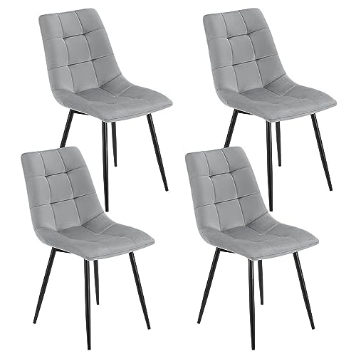 Juskys Esszimmerstühle Blanca 4er Set - Samt Stühle gepolstert - Stuhl für Esszimmer, Küche & Wohnzimmer - modern, belastbar bis 120 kg Hellgrau von Juskys