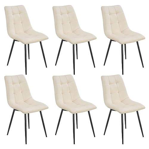 Juskys Esszimmerstühle Blanca 6er Set - Samt Stühle gepolstert - Stuhl für Esszimmer, Küche & Wohnzimmer - modern, belastbar bis 120 kg Beige von Juskys