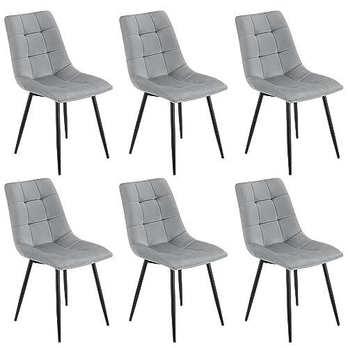 Juskys Esszimmerstühle Blanca 6er Set - Samt Stühle gepolstert - Stuhl für Esszimmer, Küche & Wohnzimmer - modern, belastbar bis 120 kg Hellgrau von Juskys
