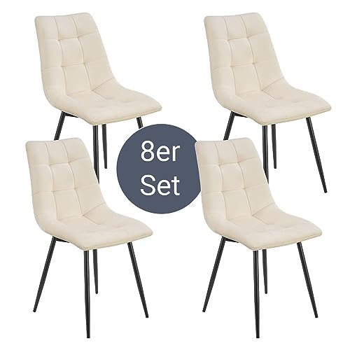 Juskys Esszimmerstühle Blanca 8er Set - Samt Stühle gepolstert - Stuhl für Esszimmer, Küche & Wohnzimmer - modern, belastbar bis 120 kg Beige von Juskys