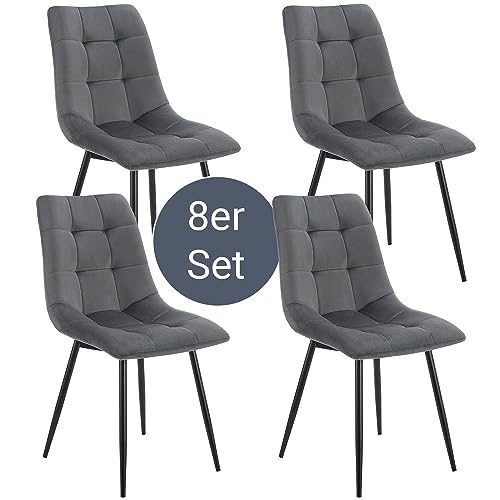 Juskys Esszimmerstühle Blanca 8er Set - Samt Stühle gepolstert - Stuhl für Esszimmer, Küche & Wohnzimmer - modern, belastbar bis 120 kg Dunkelgrau von Juskys