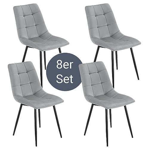 Juskys Esszimmerstühle Blanca 8er Set - Samt Stühle gepolstert - Stuhl für Esszimmer, Küche & Wohnzimmer - modern, belastbar bis 120 kg Hellgrau von Juskys