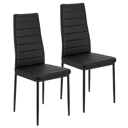 Juskys Esszimmerstühle Loja 2er Set mit Kunstleder Bezug & hoher Rückenlehne - stabiles Stahl Gestell bis 120 kg belastbar - 2 Stühle für Esszimmer & Küche Küchenstühle Esszimmerstuhl Schwarz von Juskys