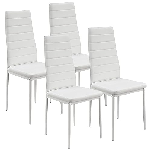 Juskys Esszimmerstühle Loja 4er Set mit Kunstleder Bezug & hoher Rückenlehne - stabiles Stahl Gestell bis 120 kg belastbar - 4 Stühle für Esszimmer & Küche - Küchenstühle Esszimmerstuhl - Weiß von Juskys