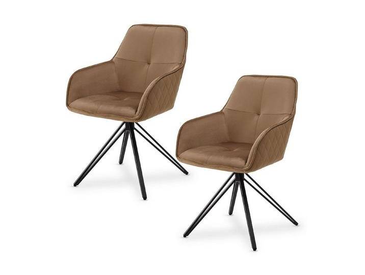 Juskys Esszimmerstuhl Clyde, 2er Set, Stoff Bezug, gesteppte Polsterung, bis 120 kg belastbar, braun, Hellbraun von Juskys