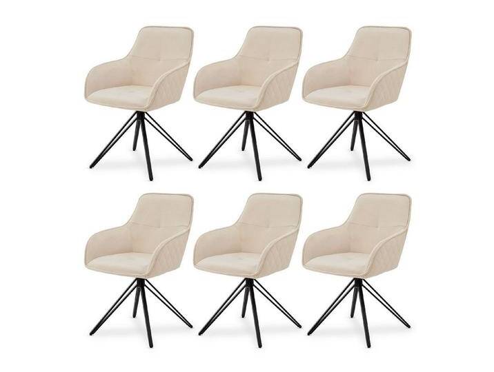 Juskys Esszimmerstuhl Clyde, 6er Set, Stoff Bezug, gesteppte Polsterung, bis 120 kg belastbar, beige, Beige von Juskys