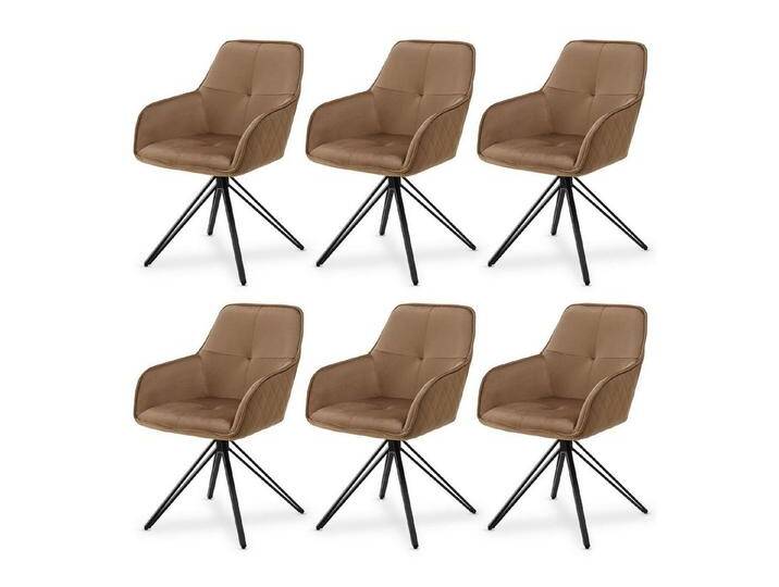 Juskys Esszimmerstuhl Clyde (6 St), 6er Set, Stoff Bezug, gesteppte Polsterung, bis 120 kg belastbar, braun von Juskys