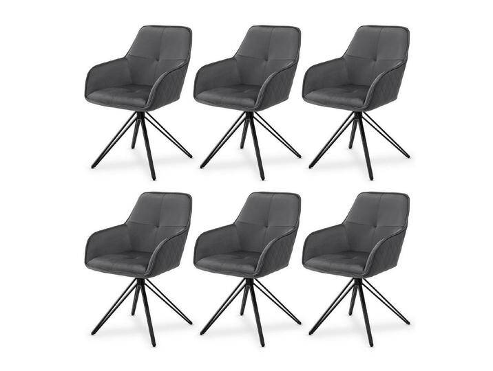 Juskys Esszimmerstuhl Clyde (6 St), 6er Set, Stoff Bezug, gesteppte Polsterung, bis 120 kg belastbar, grau von Juskys