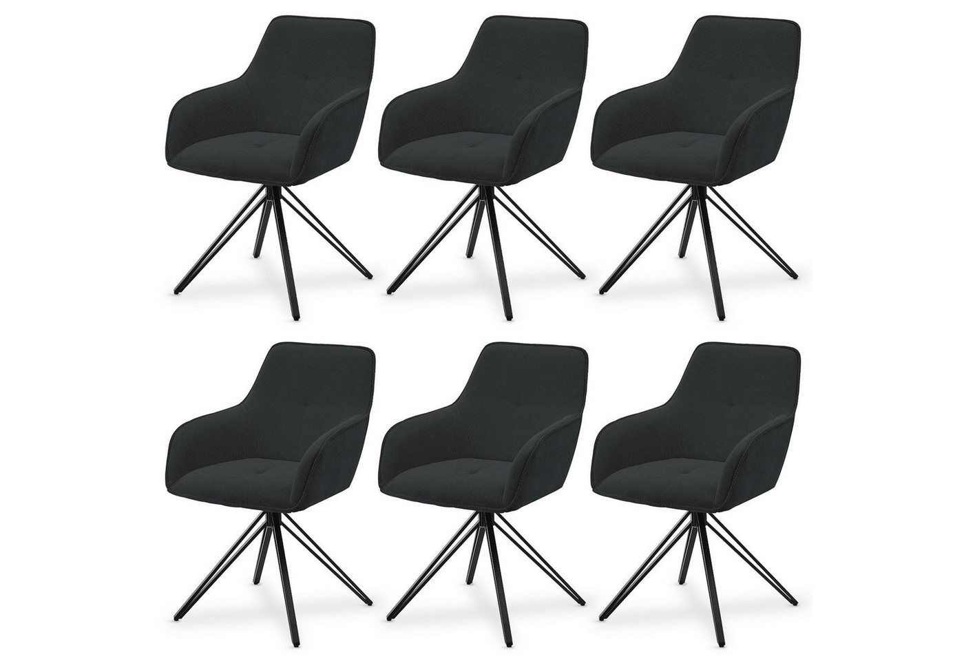 Juskys Esszimmerstuhl Clyde (6 St), 6er Set, Stoff Bezug, gesteppte Polsterung, bis 120 kg belastbar von Juskys