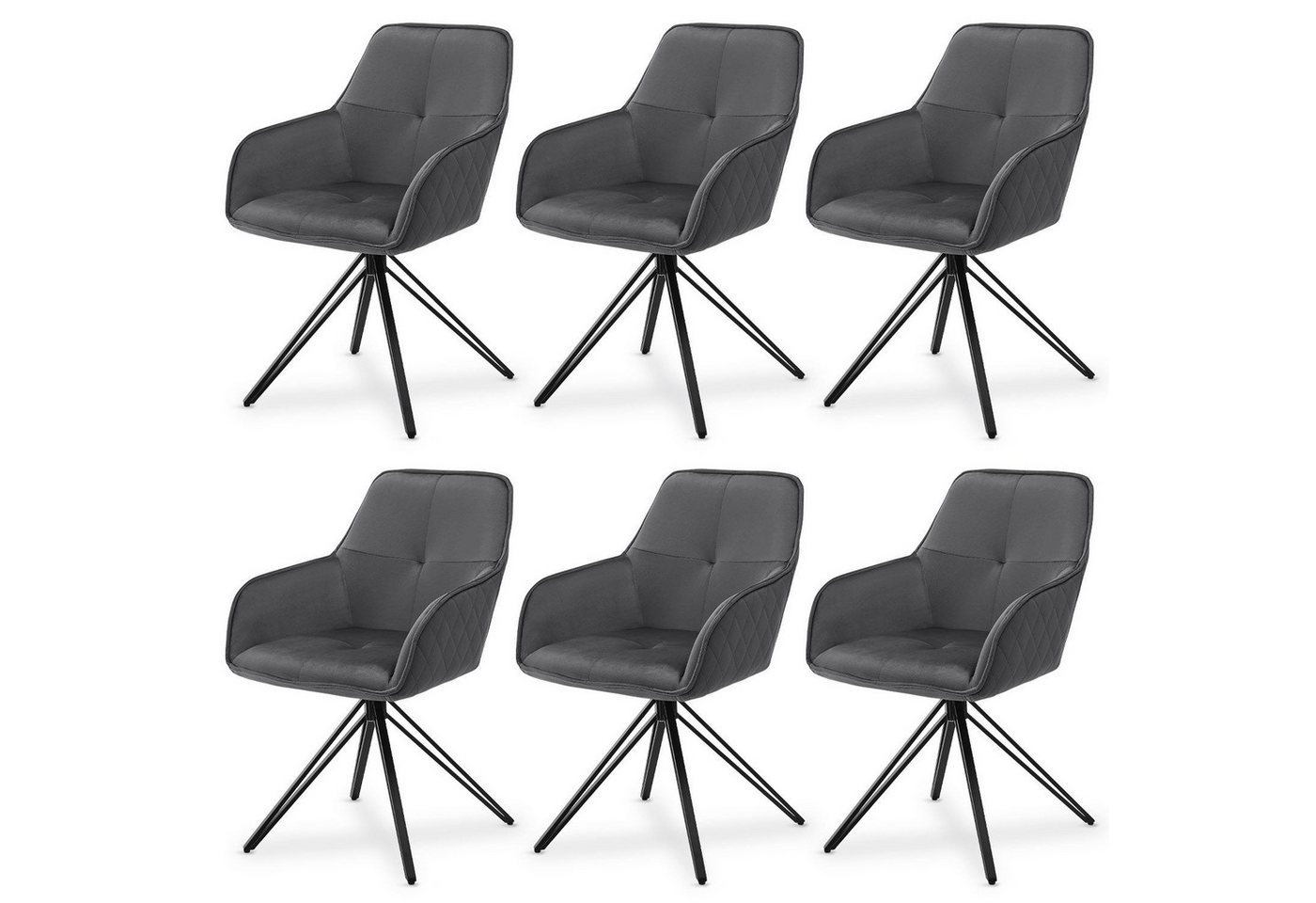 Juskys Esszimmerstuhl Clyde (6 St), 6er Set, Stoff Bezug, gesteppte Polsterung, bis 120 kg belastbar von Juskys