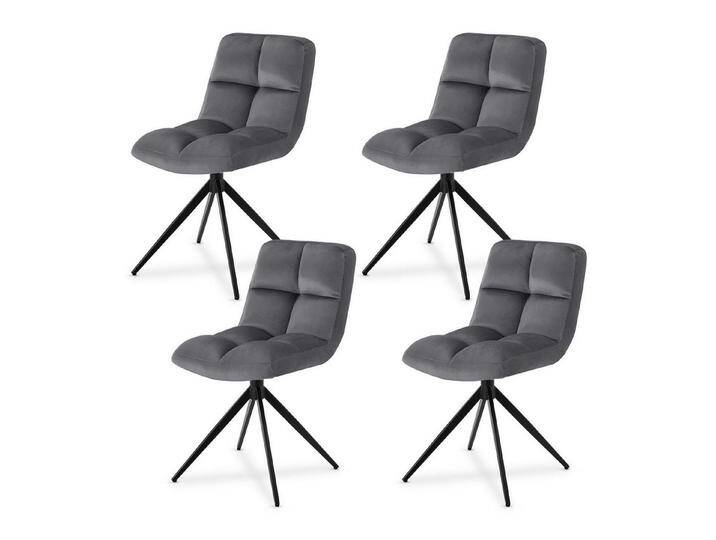 Juskys Esszimmerstuhl Dallas (4 St), 4er Set, Stoff weich & bequem, Stuhl gepolstert, modern im Esszimmer, grau, Samt, 4 St., Dunkelgrau von Juskys