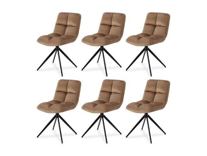 Juskys Esszimmerstuhl Dallas (6 St), 6er Set, Stoff weich & bequem, Stuhl gepolstert, modern im Esszimmer, braun, Samt, 6 St., Hellbraun von Juskys