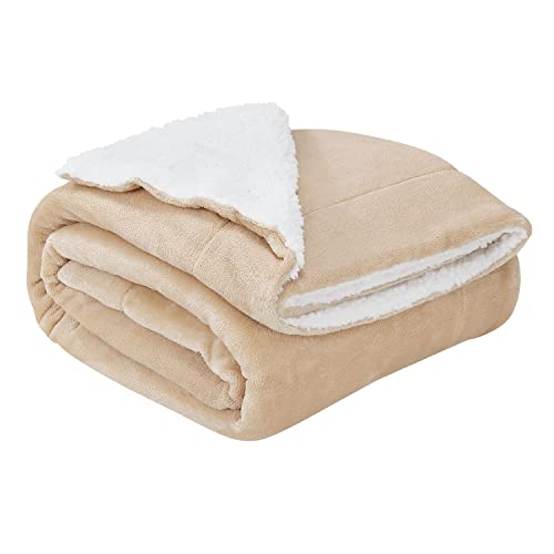 Juskys Fleecedecke 220x240 cm mit Sherpa - flauschig, warm, waschbar - Decke für Bett und Couch - Tagesdecke, Kuscheldecke Sand von Juskys