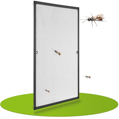 Juskys Fliegengitter für Fenster mit Alu Rahmen 100 x 120 cm - Montage ohne Bohren - zum Einhängen - Insektenschutz Mückenschutz Fliegenschutzgitter - grau von Juskys