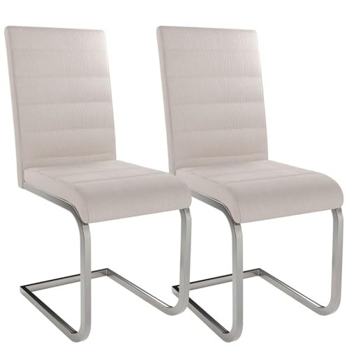 Juskys Freischwinger Schwingstuhl Vegas 2er Set - 2 Esszimmerstühle mit Rückenlehne, Küchenstühle aus Metall & Cord - Stühle modern für Esszimmer, Wohnzimmer & Küche - Beige von Juskys