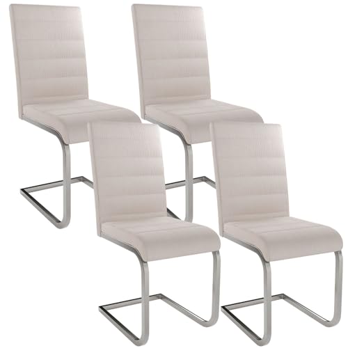Juskys Freischwinger Schwingstuhl Vegas 4er Set - 4 Esszimmerstühle mit Rückenlehne, Küchenstühle aus Metall & Cord - Stühle modern für Esszimmer, Wohnzimmer & Küche - Beige von Juskys