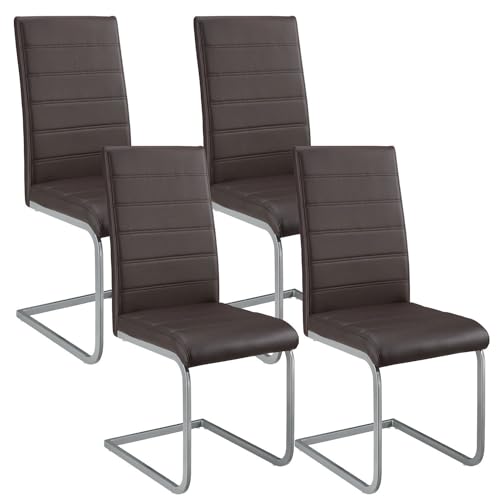 Juskys Freischwinger Schwingstuhl Vegas 4er Set - 4 Esszimmerstühle mit Rückenlehne, Küchenstühle aus Metall & Kunstleder - Stühle modern für Esszimmer, Wohnzimmer & Küche - Braun von Juskys