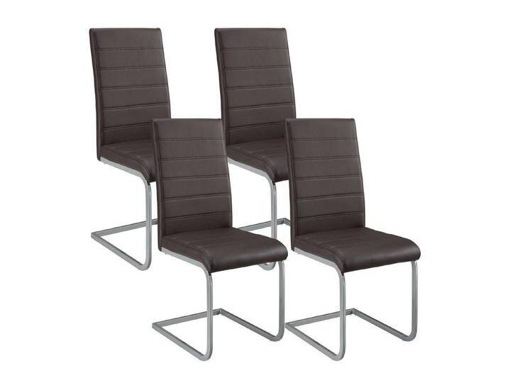 Juskys Freischwinger Vegas, hohe Rückenlehne, pflegeleicht, weiche Polsterung, inkl. Stuhlgleiter, braun, 4er-Set, Braun von Juskys