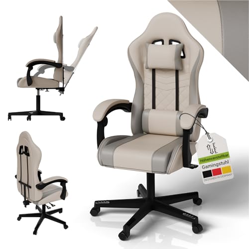 Juskys Gamingstuhl HyperSeat – Höhenverstellbar, verstellbare Rückenlehne & gepolsterte Armlehnen, Kunstleder, ergonomisch & belastbar – Beige/hellgrau Juskys Gamingstuhl HyperSeat – Höhenverstellbar, verstellbare Rückenlehne & gepolsterte Armlehnen, Kunstleder, ergonomisch & belastbar – Beige/hellgrau von Juskys