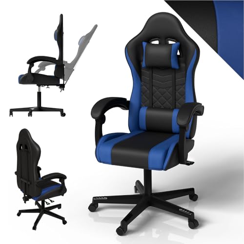 Juskys Gamingstuhl HyperSeat – Höhenverstellbar, verstellbare Rückenlehne & gepolsterte Armlehnen, Kunstleder, ergonomisch & belastbar – Schwarz/blau Juskys Gamingstuhl HyperSeat – Höhenverstellbar, verstellbare Rückenlehne & gepolsterte Armlehnen, Kunstleder, ergonomisch & belastbar – Schwarz/blau von Juskys