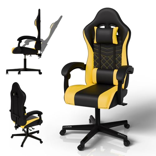 Juskys Gamingstuhl HyperSeat – Höhenverstellbar, verstellbare Rückenlehne & gepolsterte Armlehnen, Kunstleder, ergonomisch & belastbar – Schwarz/gelb Juskys Gamingstuhl HyperSeat – Höhenverstellbar, verstellbare Rückenlehne & gepolsterte Armlehnen, Kunstleder, ergonomisch & belastbar – Schwarz/gelb von Juskys