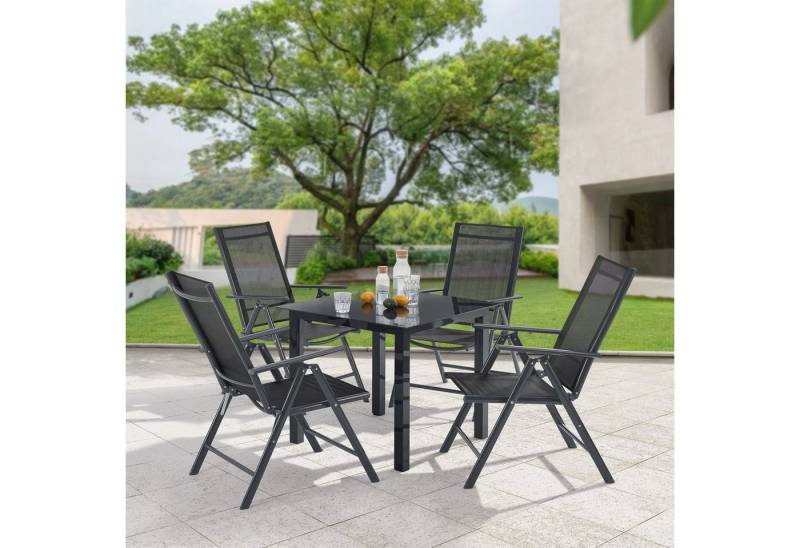 Juskys Garten-Essgruppe Milano, (5-tlg), 4 Gartenstühlen plus Tisch - Stühle klappbar und verstellbar von Juskys