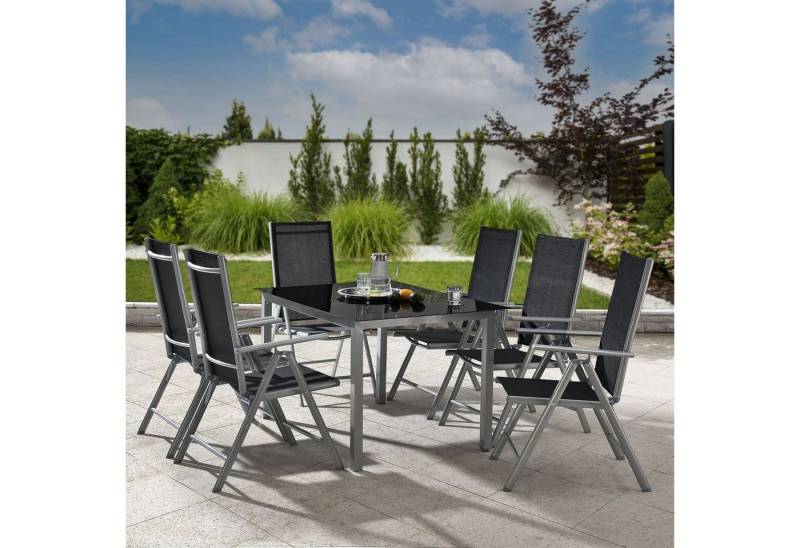 Juskys Garten-Essgruppe Milano, (7-tlg), 6 Gartenstühlen plus Tisch - Stühle klappbar und verstellbar von Juskys