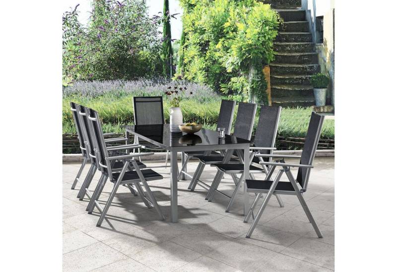 Juskys Garten-Essgruppe Milano, (9-tlg), 8 Gartenstühlen plus Tisch - Stühle klappbar und verstellbar von Juskys