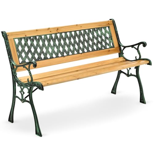 Juskys Gartenbank Pisa - 2-Sitzer Holzbank mit Armlehnen & Rückenlehne - wetterfeste Sitzbank 122x54x73 cm - Seitenelemente aus Gusseisen von Juskys