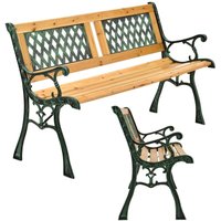 Juskys - Gartenbank Sanremo – 2-Sitzer Holzbank mit Armlehnen & Rückenlehne – wetterfeste Sitzbank 122x54x73 cm - Seitenelemente aus Gusseisen von Juskys