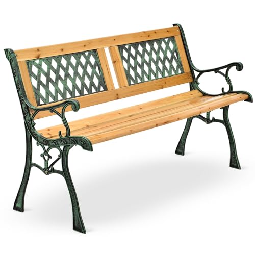 Juskys Gartenbank Sanremo - 2-Sitzer Holzbank mit Armlehnen & Rückenlehne - wetterfeste Sitzbank 122x54x73 cm - Seitenelemente aus Gusseisen von Juskys