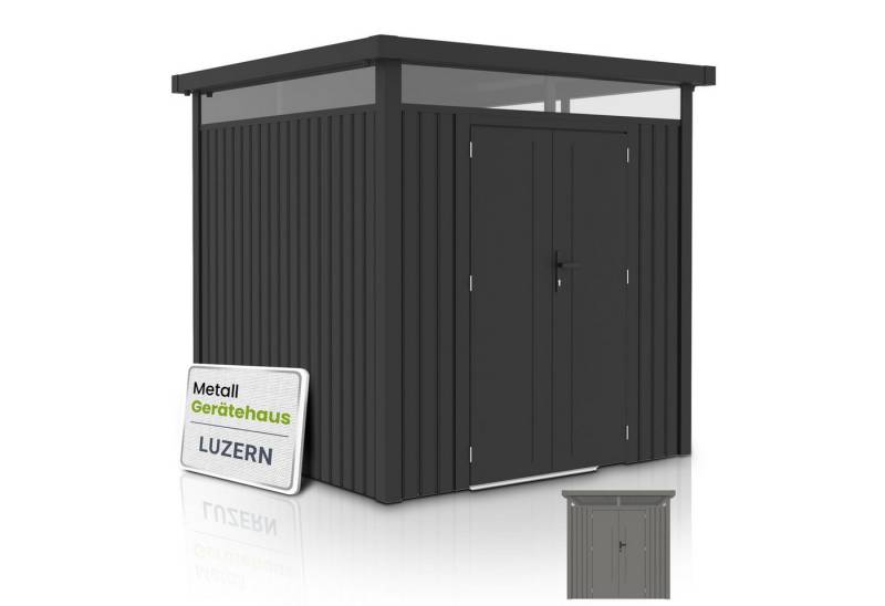 Juskys Gartenhaus Luzern Pro 5,3 m², BxT: 230x230 cm, Stabiles Metall, wetterfest, langlebig, Fenster & abschließbare Türen Juskys Gartenhaus Luzern Pro 5,3 m², BxT: 230x230 cm, Stabiles Metall, wetterfest, langlebig, Fenster & abschließbare Türen von Juskys