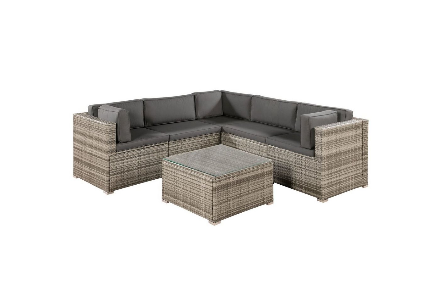 Juskys Gartenlounge-Set Nassau, Polyrattan Ecksofa mit Tisch und Polstern, für 5 Personen von Juskys