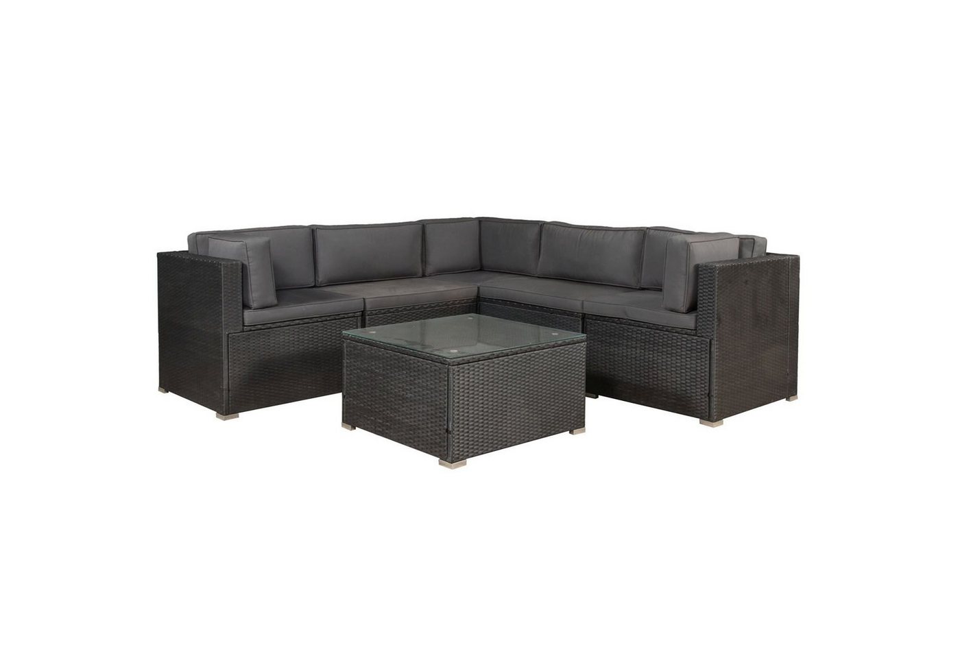 Juskys Gartenlounge-Set Nassau, Polyrattan Ecksofa mit Tisch und Polstern, für 5 Personen von Juskys