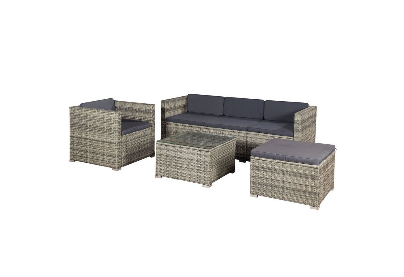 Juskys Gartenlounge-Set Punta Cana, (Set, Sitzgruppe), 1 Tisch, 1 Ecksofa, 1 Sessel und 1 Hocker von Juskys