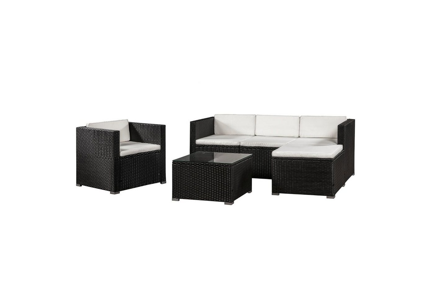 Juskys Gartenlounge-Set Punta Cana, (Set, Sitzgruppe), Polyrattan Sitzgarnitur, 1 Tisch, 1 Ecksofa, 1 Sessel und 1 Hocker von Juskys