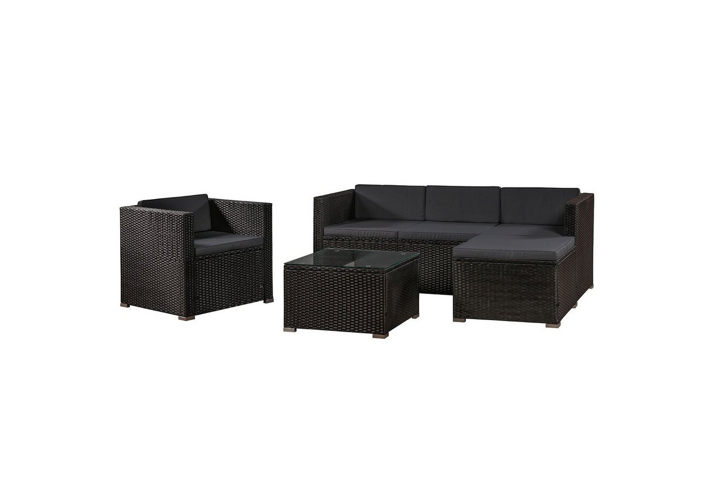 Juskys Gartenlounge-Set Punta Cana, (Set, Sitzgruppe), Polyrattan Sitzgarnitur mit 1 Tisch, 1 Ecksofa, 1 Sessel und 1 Hocker von Juskys