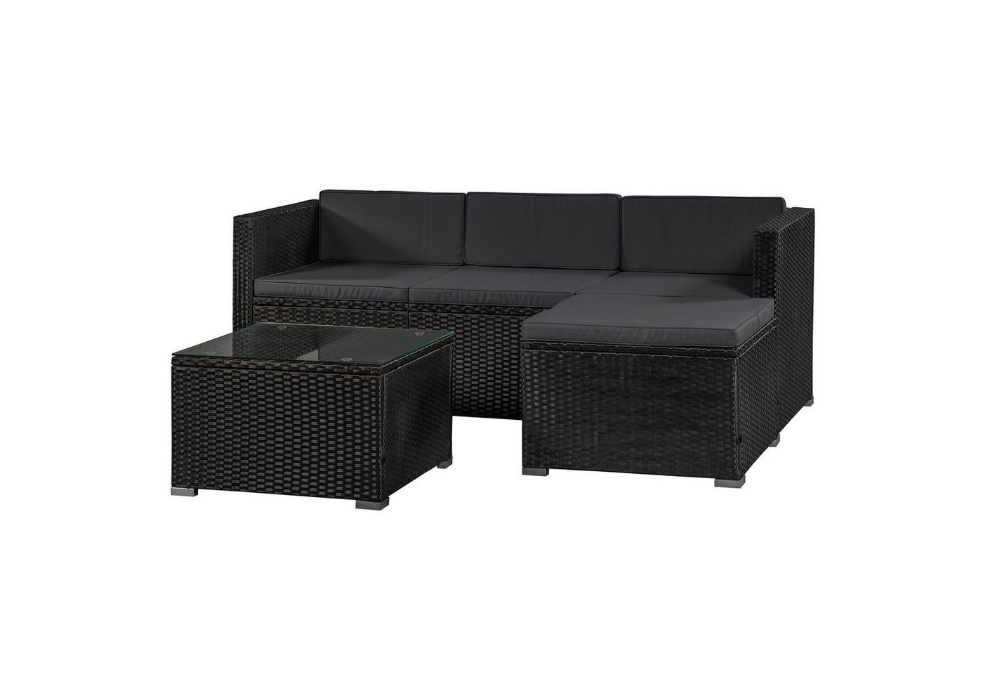 Juskys Gartenlounge-Set Punta Cana, (Set, Sitzgruppe), Polyrattan Sitzgarnitur mit 1 Tisch, 1 Sofa und 1 Hocker von Juskys