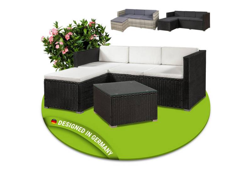 Juskys Gartenlounge-Set Punta Cana, (Set, Sitzgruppe), Polyrattan Sitzgarnitur mit 1 Tisch, 1 Sofa und 1 Hocker von Juskys