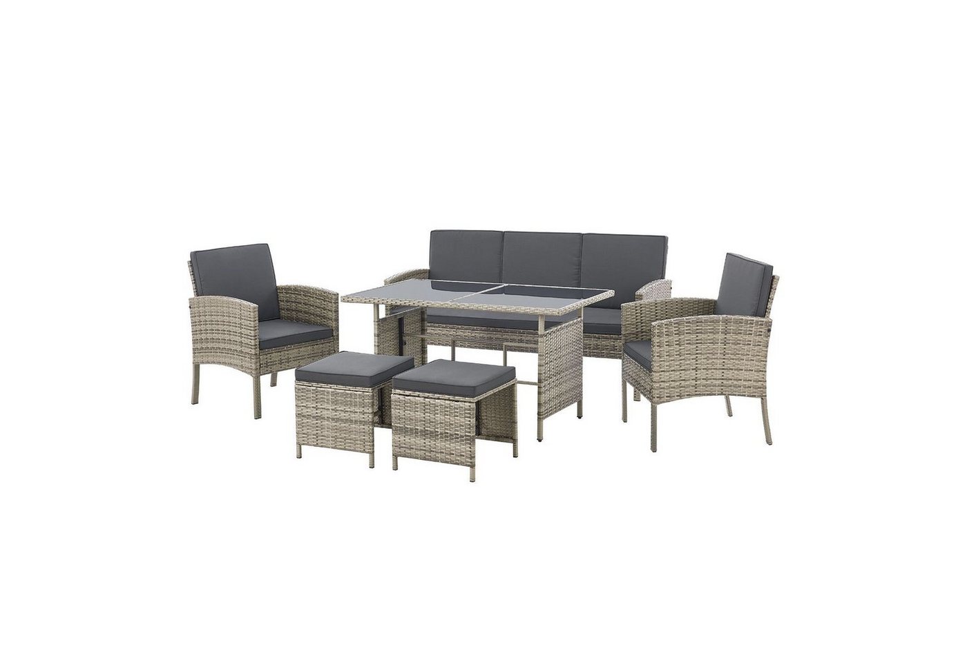 Juskys Gartenlounge-Set Turin, Polyrattan Sitzgruppe für 7 Personen, Gartenmöbel Set 6-teilig von Juskys