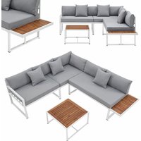 Gartenmöbel Lounge St. Tropez - 4 Personen Sitzecke - Set mit Tisch, Ecksofa & Kissen - Möbel für Balkon & Garten - Holz Balkonmöbel Weiß - Juskys von Juskys