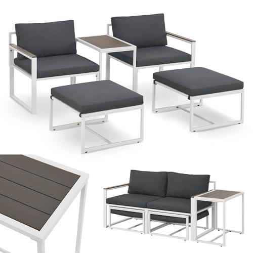 Juskys Gartenmöbel Sofa Set 5-teilig Bari mit Tisch & Polster - Metall Gartenlounge - Balkonmöbel klein - Outdoor Möbel Balkon Garten - Lounge Grau von Juskys