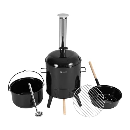 Juskys Gulaschkanone 17 Liter mit Kessel & Pfanne - Outdoor Ofen zum Kochen, Braten & Grillen - Gulaschkessel Holzofen Deckel Eintopfofen Feldküche von Juskys